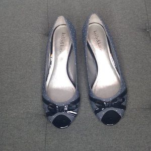 New without box chambray polka dot wedge shoes 7.5